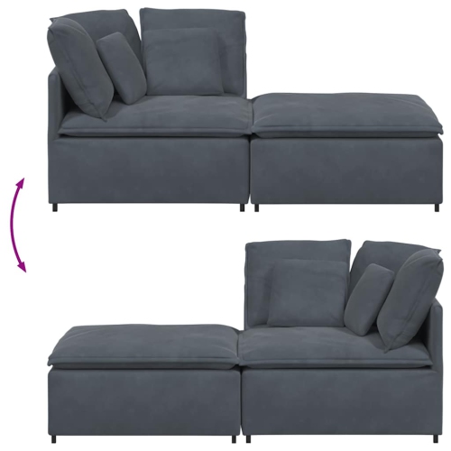vidaXL Modular Sofa with Footstool&Cushions Velvet Dark Grey