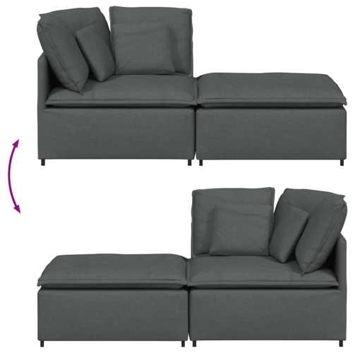 vidaXL Modular Sofa with Footstool&Cushions Fabric Dark Grey
