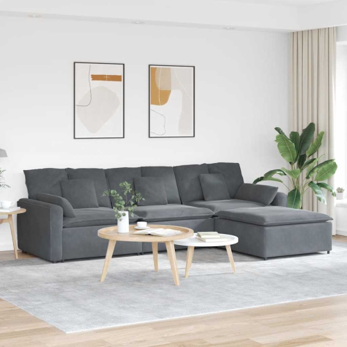 vidaXL Modular Sofa with Footstool and Cushions Dark Grey