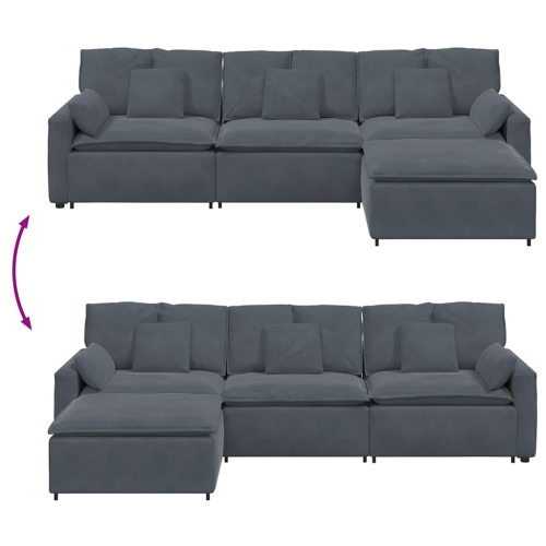 vidaXL Modular Sofa with Footstool and Cushions Dark Grey