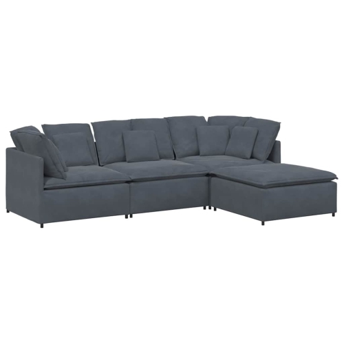 vidaXL Modular Sofa with Footstool&Cushions Velvet Dark Grey