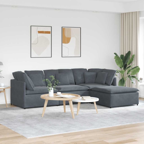 vidaXL Modular Sofa with Footstool&Cushions Velvet Dark Grey