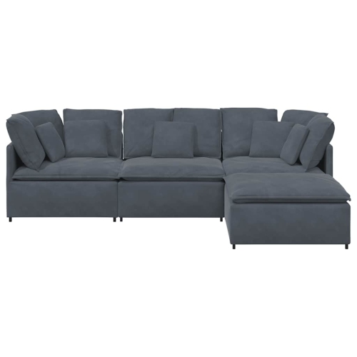 vidaXL Modular Sofa with Footstool&Cushions Velvet Dark Grey
