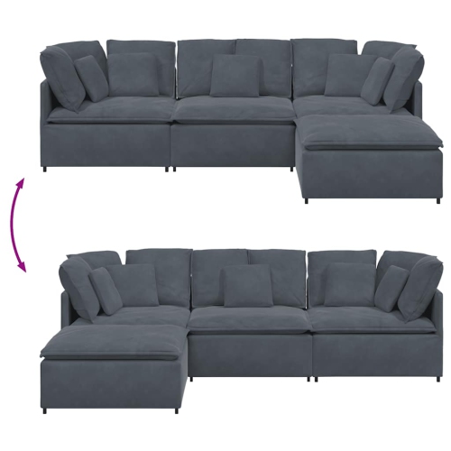 vidaXL Modular Sofa with Footstool&Cushions Velvet Dark Grey