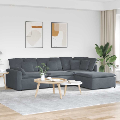 vidaXL Modular Sofa with Footstool&Cushions Velvet Dark Grey