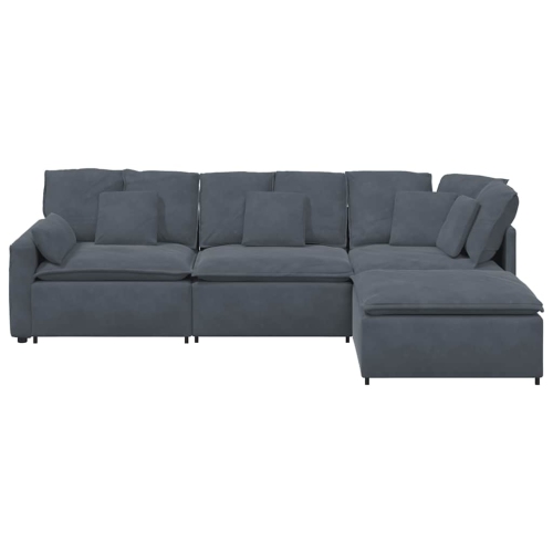 vidaXL Modular Sofa with Footstool&Cushions Velvet Dark Grey