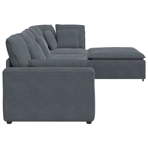 vidaXL Modular Sofa with Footstool&Cushions Velvet Dark Grey