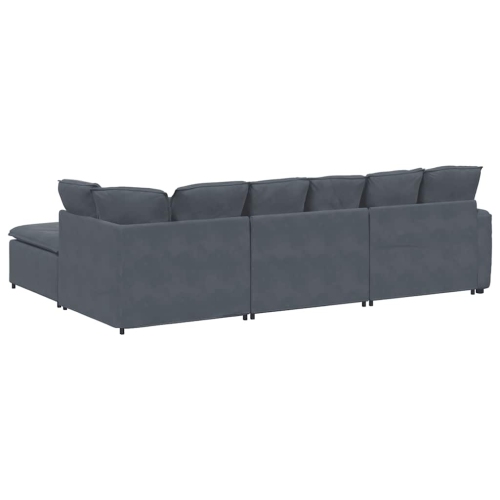 vidaXL Modular Sofa with Footstool&Cushions Velvet Dark Grey