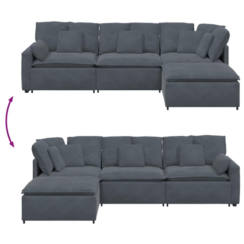 vidaXL Modular Sofa with Footstool&Cushions Velvet Dark Grey