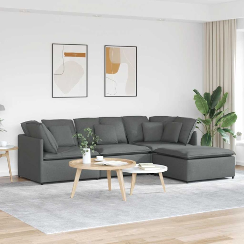 vidaXL Modular Sofa with Footstool&Cushions Fabric Dark Grey