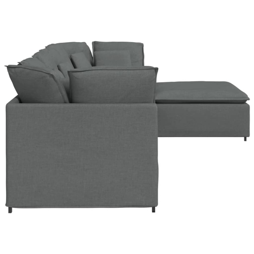 vidaXL Modular Sofa with Footstool&Cushions Fabric Dark Grey