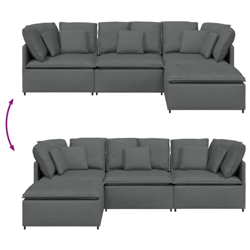 vidaXL Modular Sofa with Footstool&Cushions Fabric Dark Grey