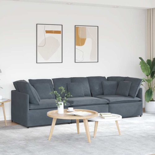 vidaXL Modular Sofa with Cushions Velvet Dark Grey
