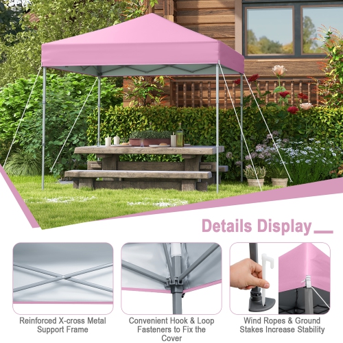 Gymax 6.6x6.6 FT Folding Pop-up Canopy w/ 6.2-8 Height Adjustment Outdoor Pink