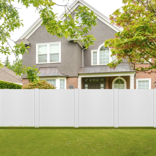 Gymax 2 PCS Outdoor PVC Privacy Panels 2-Pack Picket Fence W/ 3 Cuspidal Foot Stakes