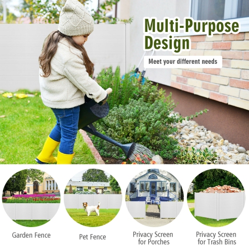 Gymax 2 PCS Outdoor PVC Privacy Panels 2-Pack Picket Fence W/ 3 Cuspidal Foot Stakes