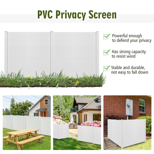 Gymax 2 PCS Outdoor PVC Privacy Panels 2-Pack Picket Fence W/ 3 Cuspidal Foot Stakes