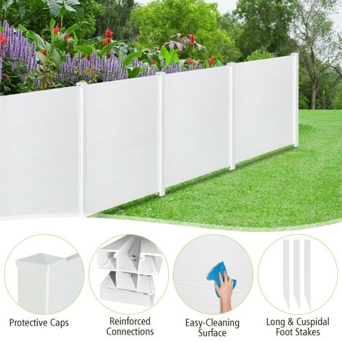 Gymax 2 PCS Outdoor PVC Privacy Panels 2-Pack Picket Fence W/ 3 Cuspidal Foot Stakes
