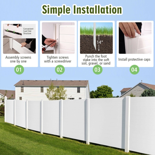 Gymax 2 PCS Outdoor PVC Privacy Panels 2-Pack Picket Fence W/ 3 Cuspidal Foot Stakes