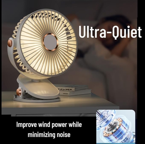 YOULIGHTS Clip Desk Fan with Light, USB Rechargeable, 5-Speed Airflow, 6-Inch Mini Portable Desktop Silent Fan for Camping Home Travel Indoor &