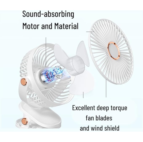YOULIGHTS Clip Desk Fan with Light, USB Rechargeable, 5-Speed Airflow, 6-Inch Mini Portable Desktop Silent Fan for Camping Home Travel Indoor &
