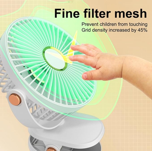 YOULIGHTS Five-Speed 720° Rotation Silent Electric Fan with LED Light Strong Cold Wind Long-Lasting Electric Fan, Portable Clip-On Electric Fan for