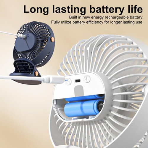 YOULIGHTS Five-Speed 720° Rotation Silent Electric Fan with LED Light Strong Cold Wind Long-Lasting Electric Fan, Portable Clip-On Electric Fan for