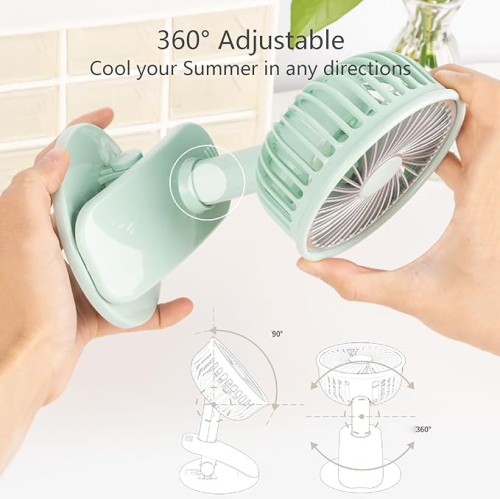 YOULIGHTS Ultra Quiet Small Fan with Sturdy Clamp and Night Light, Portable Table Fan, 3-Speed Powerful Airflow for Office Desktop Travel(White)