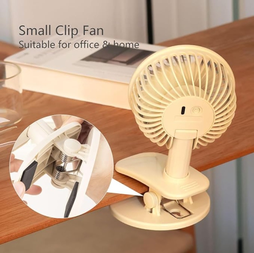 YOULIGHTS Ultra Quiet Small Fan with Sturdy Clamp and Night Light, Portable Table Fan, 3-Speed Powerful Airflow for Office Desktop Travel(White)