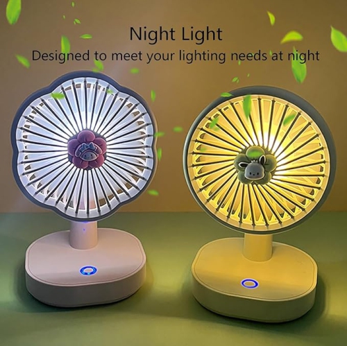 YOULIGHTS Ultra Quiet Mini Small Fan with LED Light, Portable Table Fan, Rechargeable Air Circulator Fan, 3 Speeds USB Fan for Office Dorm Bedroom