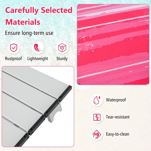 Gymax 2PCS Folding Backpack Beach Chair Table Set 5-Position Outdoor Reclining Chair Hot Pink