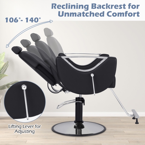 Gymax Barber Chair Reclining Salon Chair for Hair Stylist w/ Adjustable Height Headrest Black