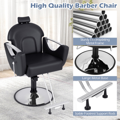 Gymax Barber Chair Reclining Salon Chair for Hair Stylist w/ Adjustable Height Headrest Black