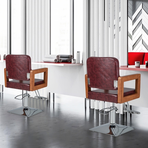 Gymax Adjustable Salon Chair Hydraulic Barber Solid Wood Armchair with 360° Rotation