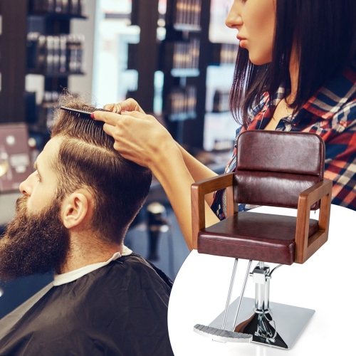 Gymax Adjustable Salon Chair Hydraulic Barber Solid Wood Armchair with 360° Rotation