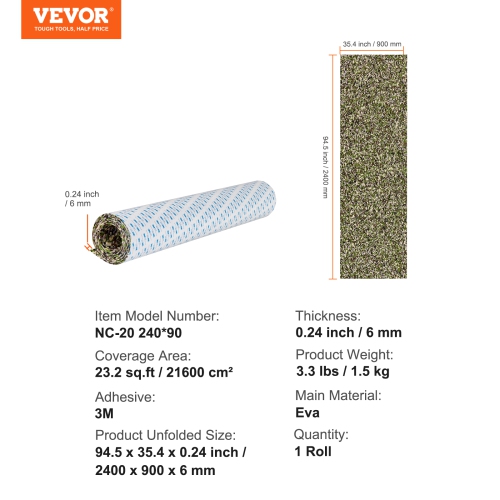 VEVOR 94.5" x 35.4" Boat Flooring, EVA Foam Boat Decking , Non-Slip Self-Adhesive Flooring, 23.2 sq.ft Marine Carpet for Boats, Yacht, Pontoon, Kayak