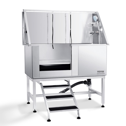Image 1 de 9.. VEVOR 50" Pet Dog Bathing Station w/Stairs, Professional Stainless Steel Dog Grooming Tub w/ Soap Box, Faucet, Dog Bathtub for Large,Medium,Small