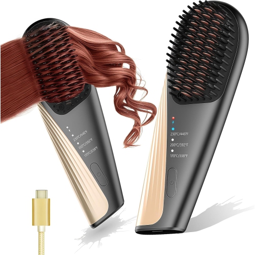 [black] Wireless hair straightening comb, negative ion hair straightener, dual-purpose straight and curly curling iron, portable hair straightening