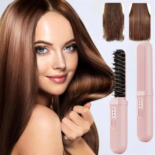 Negative ion electric straight hair comb does not damage hair curling iron wireless portable clamp wet and dry dual-use fluffy artifact(light green)