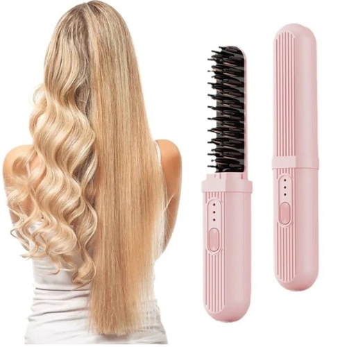 Negative ion electric straight hair comb does not damage hair curling iron wireless portable clamp wet and dry dual-use fluffy artifact(light green)