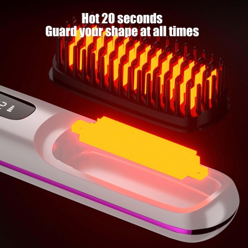 Brosse lissante portative, chaleur rapide, mini vague, technologie ionique négative, réglable Sans fil, pour tous les types de cheveux, blanc