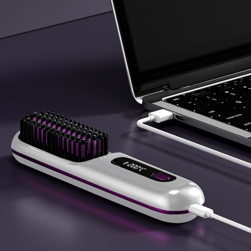 Brosse lissante portative, chaleur rapide, mini vague, technologie ionique négative, réglable Sans fil, pour tous les types de cheveux, blanc