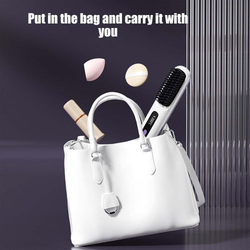 Brosse lissante portative, chaleur rapide, mini vague, technologie ionique négative, réglable Sans fil, pour tous les types de cheveux, blanc