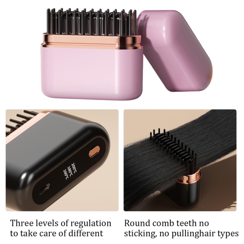 Fer plat rose sans fil – format de poche, peigne lissant, mini fer plat portatif, rechargeable par USB, écran ACL, idéal pour la maison, les voyages