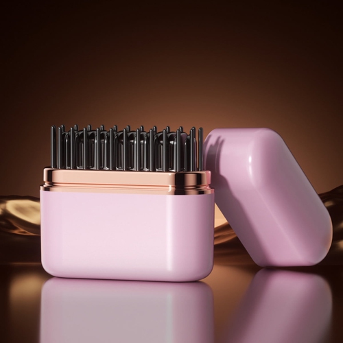 Fer plat rose sans fil – format de poche, peigne lissant, mini fer plat portatif, rechargeable par USB, écran ACL, idéal pour la maison, les voyages