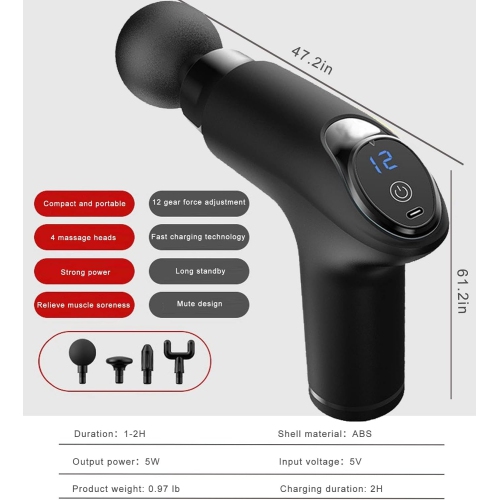 Pistolet de massage à percussion pour les tissus profonds, appareil de massage électrique portatif ultra-silencieux pour sports, 4 têtes de massage