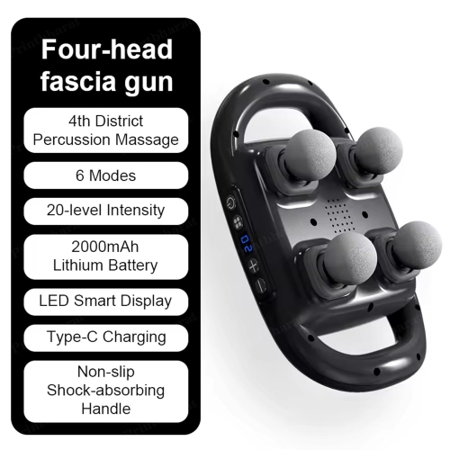 Massager for pain relief in back, legs, neck, shoulders and body, massage gun deep tissue, muscle massager 20 intensities and 6 massage modes, 4 head