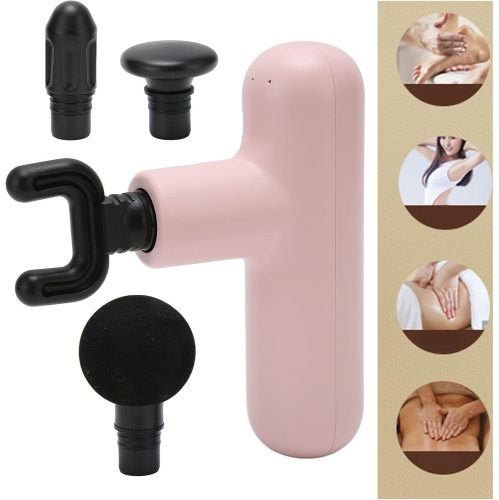 Mini Hand Muscle Massager, Deep Tissue Relaxation Massage Gun with 4 Massage Heads, Portable Small Percussion Muscle Massager——Pink