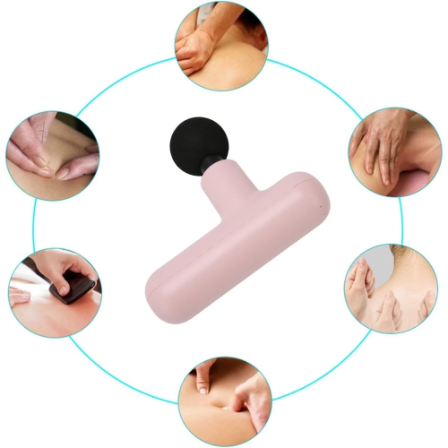 Mini Hand Muscle Massager, Deep Tissue Relaxation Massage Gun with 4 Massage Heads, Portable Small Percussion Muscle Massager——Pink