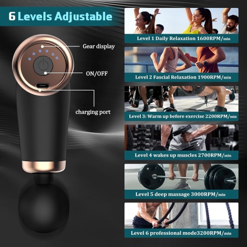 Mini Muscle Massage Gun, 6 Speed Muscle Percussion Massager, Silent Hand Massager Massage Gun, Powerful Trigger Point Massage, Comes with 4 Massage